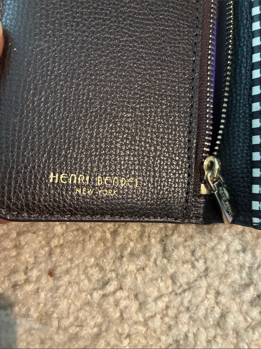 Henri Bendel Black and White Striped Zip-Around Wallet - Picture 7 of 9